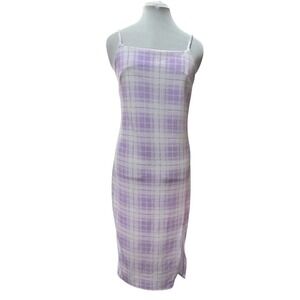 Plaid Cami Dress Lavender White Spaghetti Strap‎ Midi Length XL 15-17